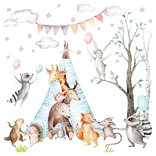 Little Deco Wandsticker Kinderzimmer Wandtattoo Tiere Party I Wandbild 123 x 74 cm (BxH) I Waldtiere Wandaufkleber Babyzimmer Wanddeko Baby Mädchen Junge DL640 von Little Deco