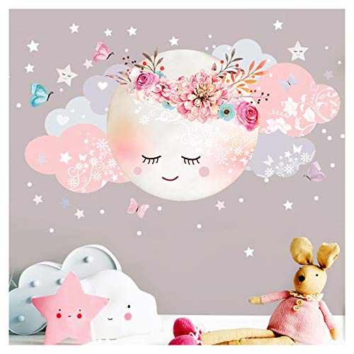 Little Deco Wandsticker Mond & Wolken I Weiß/Rosa M - 40 x 20 cm (BxH) I Kinderzimmer Wandtattoo Mädchen Baby Deko Zimmer DL246-1-M von Little Deco