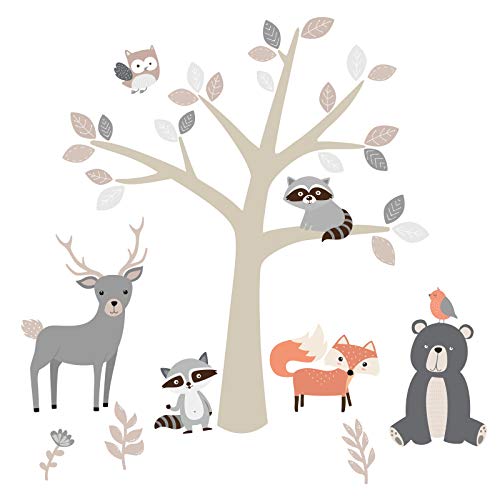 Little Deco Wandsticker Waldtiere Zoo I Wandbild 89 x 54 cm (BxH) beige I Fuchs Hirsch Eule Wandtattoo Kinderzimmer Aufkleber Skandinavische Babyzimmer Deko DL524-5 von Little Deco