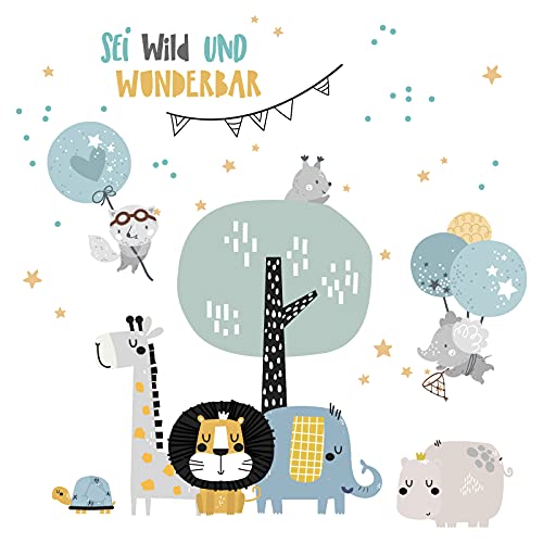 Little Deco Wandsticker Wandaufkleber Wandtattoo Kinderzimmer Junge Mädchen Safari Mint grau blau Wandbild Spielzimmer Wanddeko Babyzimmer Kleinkind DL524-23 von Little Deco