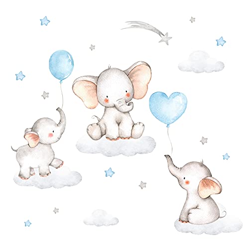 Little Deco Wandsticker Wandtattoo Kinderzimmer Deko Junge Tiere Elefanten blau Ballons Wolken Aufkleber Babyzimmer Spielzimmer Wandbild selbstklebend DL209-25 von Little Deco