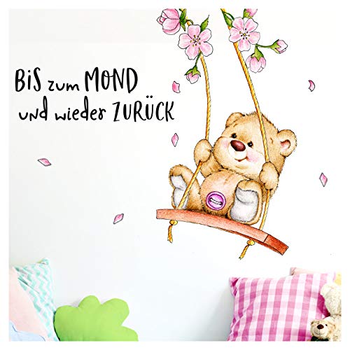 Little Deco Wandtattoo Bis zum Mond & Bär auf Schaukel I (BxH) 96 x 80 cm I Kinderzimmer Babyzimmer Aufkleber Sticker Wandaufkleber Wandsticker Stickers DL151 von Little Deco