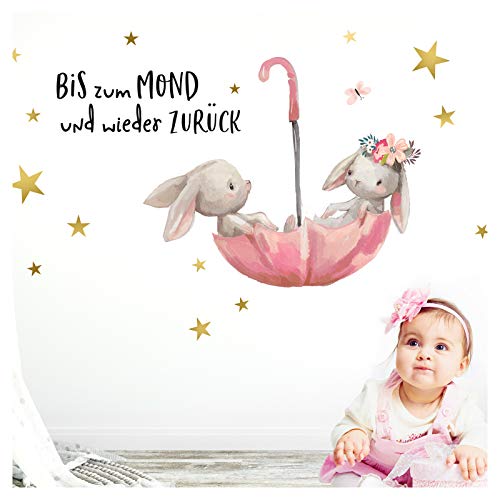 Little Deco Wandtattoo Bis zum Mond & Hasen im Regenschirm I L - 135 x 80 cm (BxH) I Kinderzimmer Babyzimmer Aufkleber Sticker Wandaufkleber Wandsticker DL131 von Little Deco