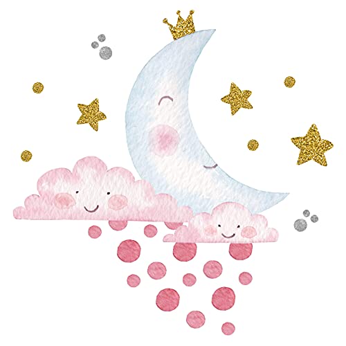 Little Deco Wandtattoo Kinderzimmer Mädchen Deko Wandsticker Baby Mond Wolken Sterne pink Boho Aufkleber Spielzimmer Wandbild selbstklebend für Kinder DL212-22 von Little Deco