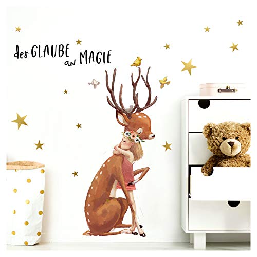 Little Deco Wandtattoo REH & Mädchen I M - 113 x 96 cm (BxH) I Kinderzimmer Babyzimmer Aufkleber Sticker Wandaufkleber Wandsticker Klebeposter Stickers DL134 von Little Deco