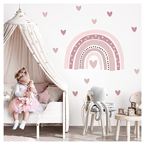 Little Deco Wandtattoo Regenbogen mit Herzchen Wandsticker Kinderzimmer Wandaufkleber Babyzimmer Mädchen Deko DL934-4 von Little Deco