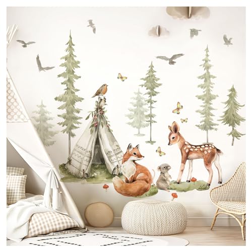 Little Deco Wandtattoo Waldtiere Kinderzimmer Wandsticker Bäume Set Wandaufkleber Tiere REH Fuchs Babyzimmer Schlafzimmer Deko DL5000A-04 von Little Deco