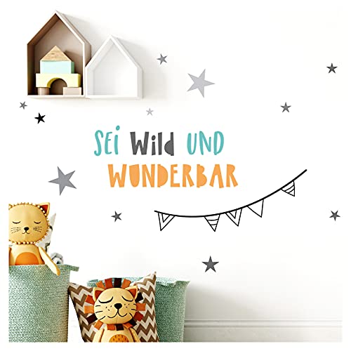 Little Deco Wandtattoo Wandsticker Kinder Spruch Sei wild Wandaufkleber Sterne Wanddeko Kinderzimmer Spielzimmer Babyzimmer Junge Mädchen DL362-Z2 von Little Deco