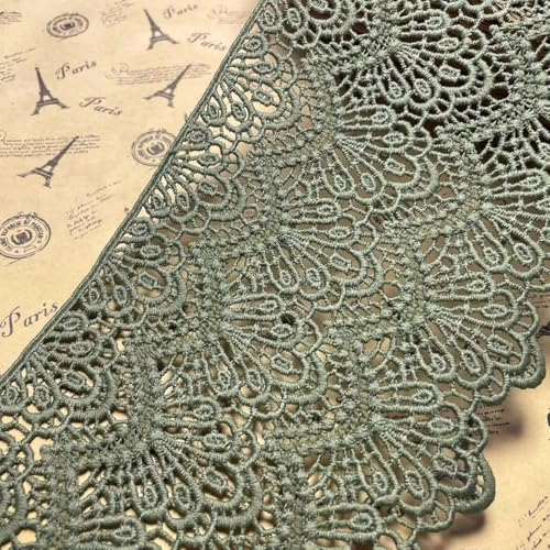 14 CM Breite Europa Lange muster Inelastische Stickerei Spitzenbesatz, Vorhang Tischdecke Slipcover Braut Selbermachen-Kleidung/Zubehör (3,7 Meter in einem Paket) (Armee grün) von Little lane lace