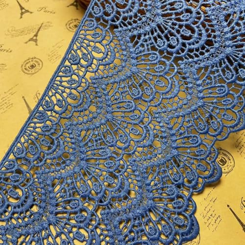 14 CM Breite Europa Lange muster Inelastische Stickerei Spitzenbesatz, Vorhang Tischdecke Slipcover Braut Selbermachen-Kleidung/Zubehör (3,7 Meter in einem Paket) (Graublau) von Little lane lace