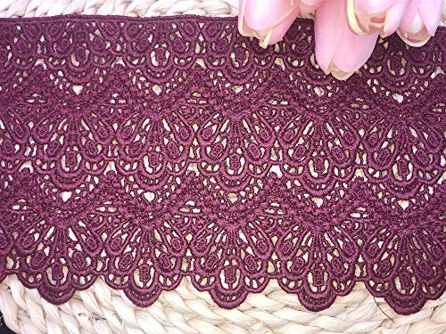 14 CM Breite Europa Lange muster Inelastische Stickerei Spitzenbesatz, Vorhang Tischdecke Slipcover Braut Selbermachen-Kleidung/Zubehör (3,7 Meter in einem Paket) (weinrot) von Little lane lace