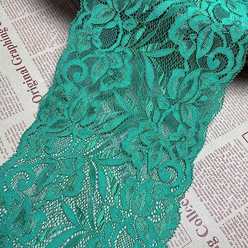 15 CM Breite Europa Floral elastische Stickerei Spitzenbesatz, Vorhang Tischdecke Slipcover Braut Selbermachen-Kleidung/Zubehör (3,7 Meter in einem Paket) (schwarz-grün) von Little lane lace