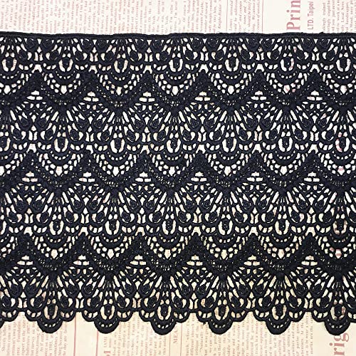 20 cm breit, europäisches Muster, unelastisch, bestickt, Spitzenbordüre, Vorhänge, Tischdecke, Slipcover, Brautkleidung, Zubehör (4 Yards in einer Verpackung) (schwarz) von Little lane lace