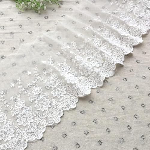 21 CM Breite Europa Rosa muster Inelastische Stickerei Spitzenbesatz, Vorhang Tischdecke Slipcover Braut Selbermachen-Kleidung/Zubehör (1,8 Meter in einem Paket) (weiß) von Little lane lace