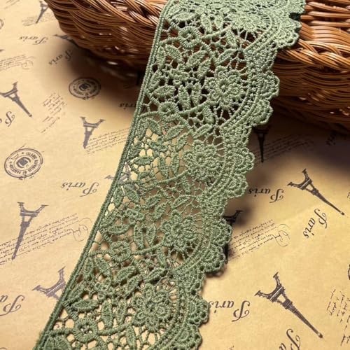 6 CM Breite Europa Blume muster Inelastische Stickerei Spitzenbesatz, Vorhang Tischdecke Slipcover Braut Selbermachen-Kleidung/Zubehör (3,7 Meter in einem Paket) (Armee grün) von Little lane lace