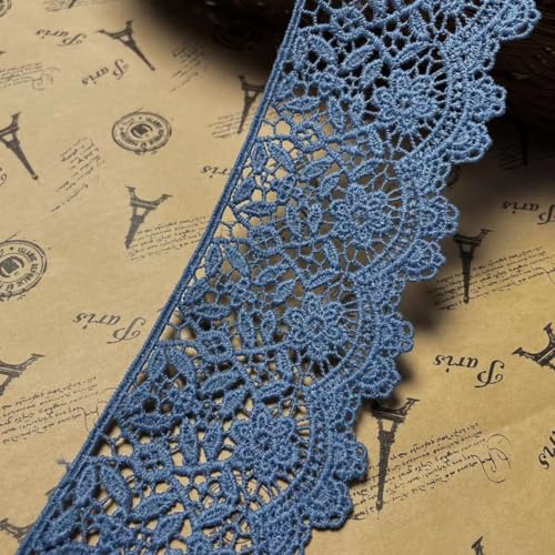 6 CM Breite Europa Blume muster Inelastische Stickerei Spitzenbesatz, Vorhang Tischdecke Slipcover Braut Selbermachen-Kleidung/Zubehör (3,7 Meter in einem Paket) (Graublau) von Little lane lace