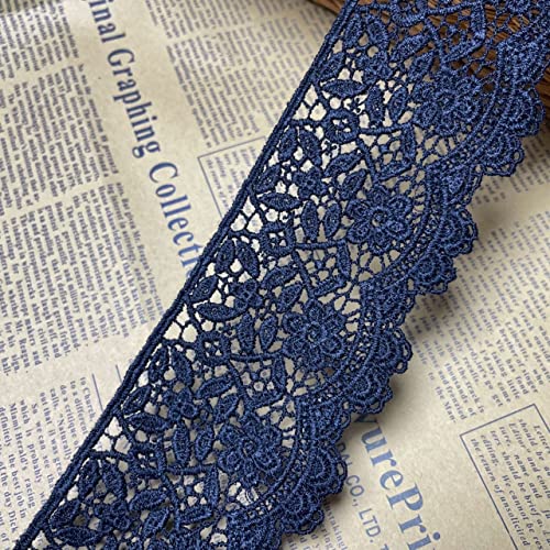 6 CM Breite Europa Blume muster Inelastische Stickerei Spitzenbesatz, Vorhang Tischdecke Slipcover Braut Selbermachen-Kleidung/Zubehör (3,7 Meter in einem Paket) (marineblau) von Little lane lace