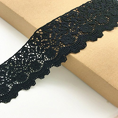 6 CM Breite Europa Blume muster Inelastische Stickerei Spitzenbesatz, Vorhang Tischdecke Slipcover Braut Selbermachen-Kleidung/Zubehör (3,7 Meter in einem Paket) (schwarz) von Little lane lace