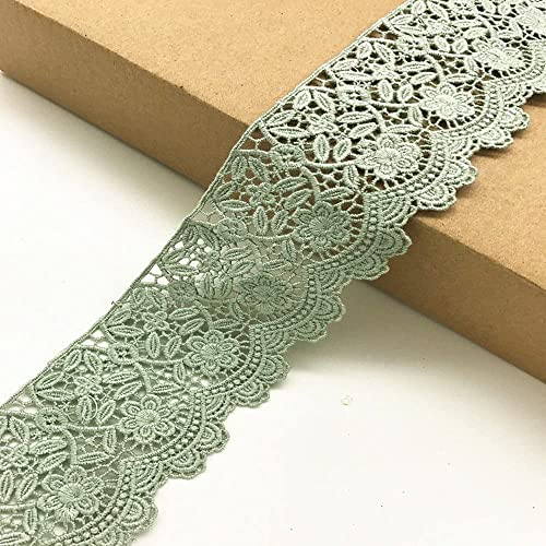 6 cm breit, europäisches Blumenmuster, unelastisch, Stickerei-Bordüre, Vorhänge, Tischdecke, Slipcover, Braut-Kleidung, Zubehör (2 Meter in einem Paket) (Hellgrün) von Little lane lace