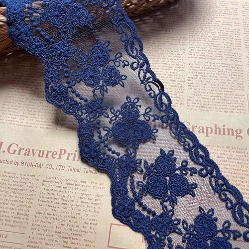 8 CM Breite Europa kleine Blume muster Inelastische Stickerei Spitzenbesatz, Vorhang Tischdecke Slipcover Braut Selbermachen-Kleidung/Zubehör (1,8 Meter in einem Paket) (dunkelblau) von Little lane lace