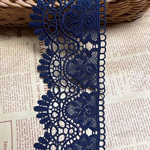 9 CM Breite Europa Kronemuster Inelastische Stickerei Spitzenbesatz, Vorhang Tischdecke Slipcover Braut Selbermachen-Kleidung/Zubehör (3,7 Meter in einem Paket) (marineblau) von Little lane lace