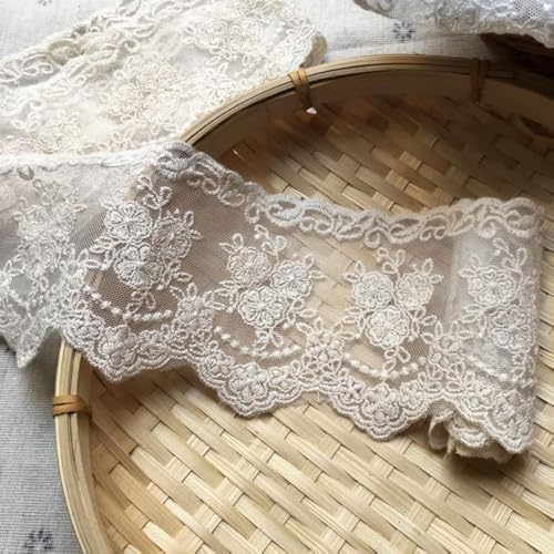 8 CM Breite Europa kleine Blume muster Inelastische Stickerei Spitzenbesatz, Vorhang Tischdecke Slipcover Braut Selbermachen-Kleidung/Zubehör (1,8 Meter in einem Paket) (Elfenbein) von Little lane lace