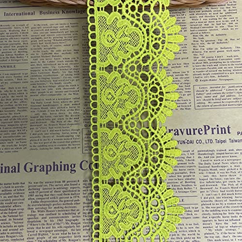 Spitzenbesatz aus unelastischem Spitzenstoff für Stickerei mit Kronenmuster, 9 cm breit, für Kleidung, Zubehör, für DIY Tischdecke (2 Yards in einer Packung) (Gelb Grün) von Little lane lace