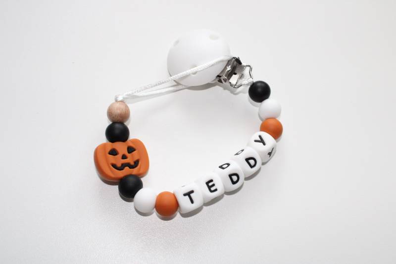 Personalisierte Halloween Schnuller Halter Für Neugeborene Clip Silikon Kürbis Baby Andenken Geschenk von LittleDuckyShop