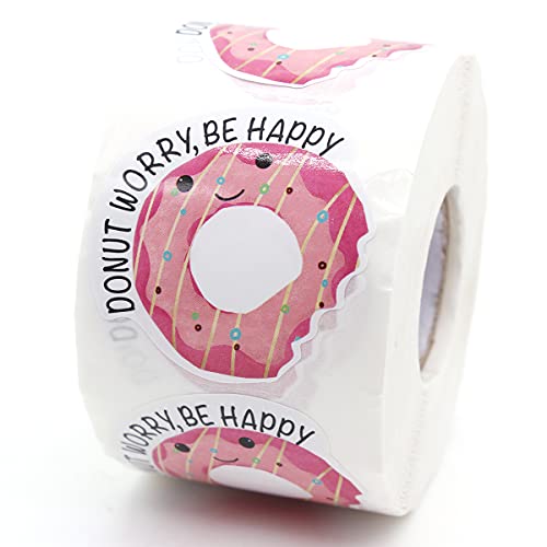 Littlefa Süße Donut-Dankesaufkleber, Donut-Aufkleber, Aufschrift "Worry Be Happy", Bäckerei-Aufkleber, handgefertigte Aufkleber, lustige Donut-Aufkleber, Postverpackungsaufkleber für kleine von Littlefa