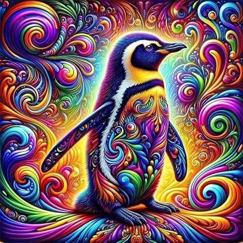 5D Bunter Pinguin Diamond Painting Kits,DIY Square 40x40cm Diamant Malerei Full Drill Set,Psychedelische Landschaften Diamant Painting Bilder Cross Stickerei Diamant Arts Craft für Home Wand Dekor von Lituor