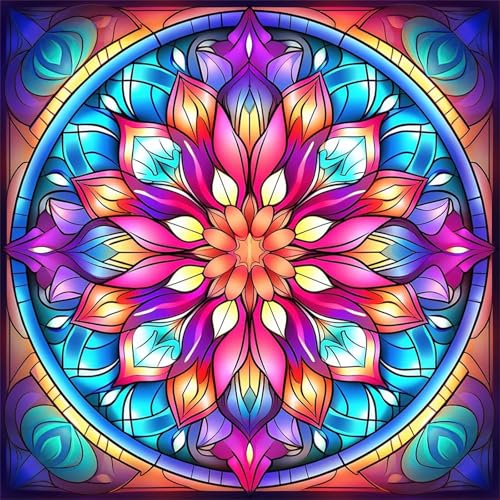 5D Buntes Mandala Diamond Painting Kits,DIY Square 100x100cm Diamant Malerei Full Drill Set,Blumen Diamant Painting Bilder Cross Stickerei Diamant Arts Craft für Home Wand Dekoration von Lituor