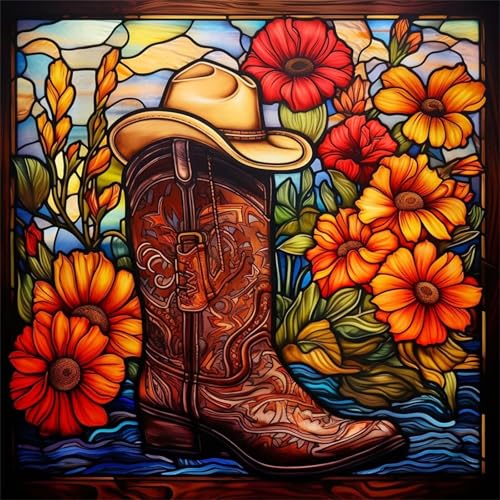 5D Cowboystiefel Diamond Painting Kits,DIY Square 30x30cm Diamant Malerei Full Drill Set,Blumen Diamant Painting Bilder Cross Stickerei Diamant Arts Craft für Home Wand Dekoration von Lituor