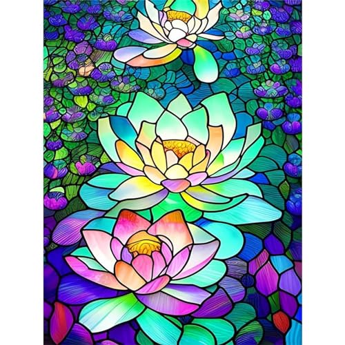 5D Diamond Painting Set,DIY Abstrakter Lotus Diamant Painting Bilder für Erwachsene Kinder,Vollbohrer Cross Stickerei Diamant Malerei Kits für Wohnzimmer Büro Wand Dekor Runder,40x70 cm von Lituor