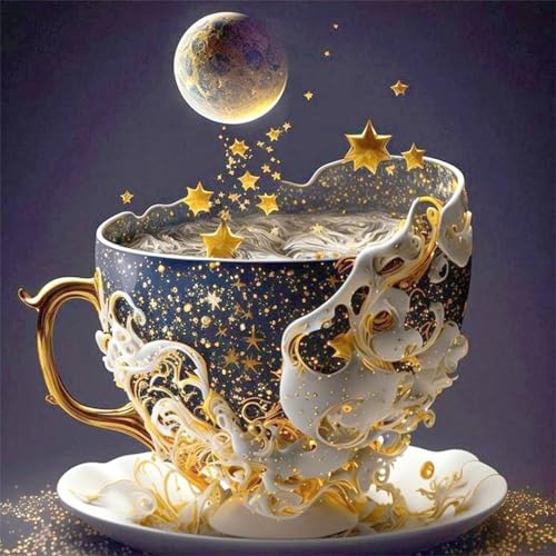 5D Fantasie-Kaffee Diamond Painting Kits,DIY Square 60x60cm Diamant Malerei Full Drill Set,Mondbecher Diamant Painting Bilder Cross Stickerei Diamant Arts Craft für Home Wand Dekoration von Lituor