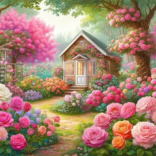 5D Gartenhäuschen Diamond Painting Kits,DIY Square 40x40cm Diamant Malerei Full Drill Set,Gartenlandschaft Diamant Painting Bilder Cross Stickerei Diamant Arts Craft für Home Wand Dekoration von Lituor