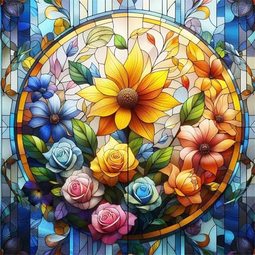 5D Glasblumen Diamond Painting Kits,DIY Square 100x100cm Diamant Malerei Full Drill Set,Farbig Diamant Painting Bilder Cross Stickerei Diamant Arts Craft für Home Wand Dekoration von Lituor