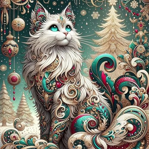 5D Glückliche Katze Diamond Painting Kits,DIY Square 100x100cm Diamant Malerei Full Drill Set,Weihnachtstier Diamant Painting Bilder Cross Stickerei Diamant Arts Craft für Home Wand Dekoration von Lituor