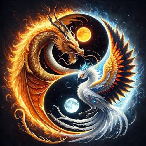 5D Yin Yang Diamond Painting Kits,DIY Square 30x30cm Diamant Malerei Full Drill Set,Drache Phönix Diamant Painting Bilder Cross Stickerei Diamant Arts Craft für Home Wand Dekoration von Lituor