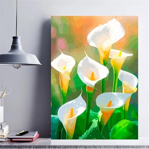 Calla-Lilien-Blumen Malen nach Zahlen für Erwachsene,DIY Handgemalt Ölgemälde-Set auf Leinwand mit Pinseln und Acrylpigment für Kinder Anfänger Kunst für Heimdekoration Geschenk,mit rahmen 60x75cm von Lituor