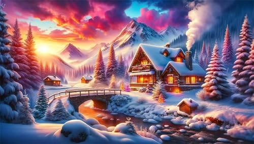 Diamond Painting Woods Schneehütte,5D Großes Diamond Painting für Erwachsene,Winterlandschaft DIY Diamant Painting Bilder,Voll Runder Strass Stickerei Kristall Diamant Malerei Home Wall Décor 40x80cm von Lituor