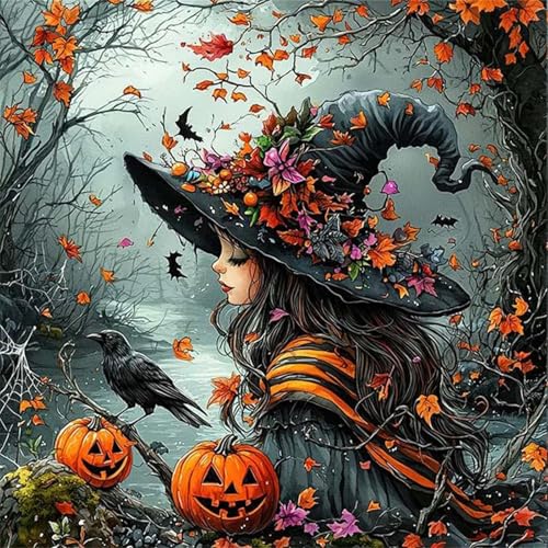 Hexen Diamond Painting Kits für Erwachsene,5D Halloween Diamond Painting Kits Round Full Drill DIY Diamond Painting Kits für Anfänger Diamond Art Kreuzstich Malerei Home Dekor von Lituor