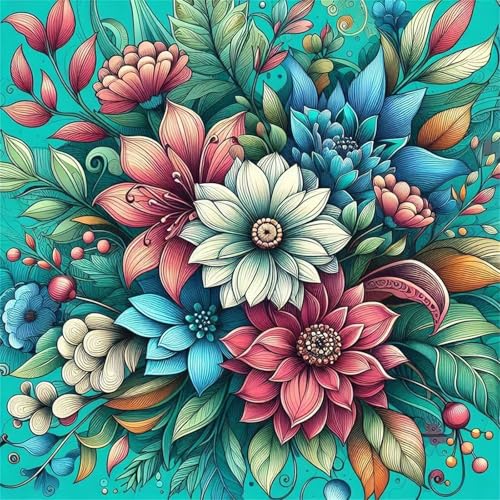 Lituor Blumen Diamond Painting Erwachsene,5D Bunte Blumen Diamant Painting Bilder Anfänger DIY Runder Vollbohrer Stickerei Kreuzstich Diamanten Malerei Geschenke Home Wand Dekor 40x40cm von Lituor