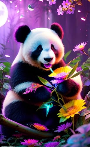 Lituor Diamond Painting Panda-Blume,5D Großes Diamond Painting für Erwachsene,Tierlandschaft DIY Diamant Painting Bilder,Voll Runder Strass Stickerei Kristall Diamant Malerei Home Wall Décor 60x120cm von Lituor