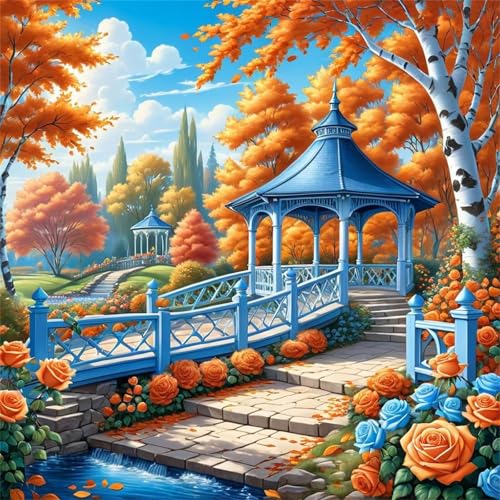 Lituor Parkblick Diamond Painting Erwachsene,5D Blumenpavillon Diamant Painting Bilder Anfänger DIY Runder Vollbohrer Stickerei Kreuzstich Diamanten Malerei Geschenke Home Wand Dekor 100x100cm von Lituor