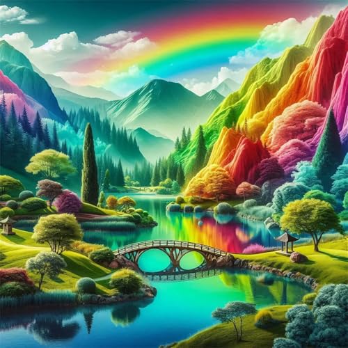 Lituor Regenbogenlandschaft Diamond Painting Erwachsene,5D Schön Diamant Painting Bilder Anfänger DIY Runder Vollbohrer Stickerei Kreuzstich Diamanten Malerei Geschenke Home Wand Dekor 30x30cm von Lituor