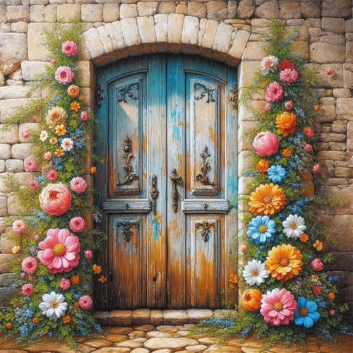 Lituor Türblumen Diamond Painting Erwachsene,5D Jahrgang Diamant Painting Bilder Anfänger DIY Runder Vollbohrer Stickerei Kreuzstich Diamanten Malerei Geschenke Home Wand Dekor 40x40cm von Lituor