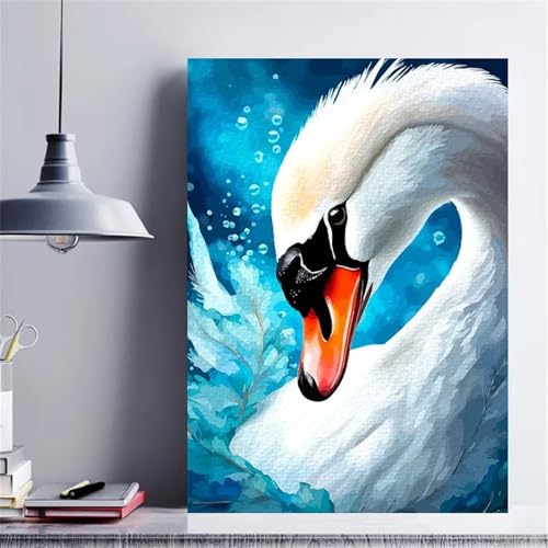 Lituor Weißer Schwan Malen nach Zahlen für Erwachsene,DIY Handgemalt Ölgemälde-Set auf Leinwand mit Pinseln und Acrylpigment für Kinder Anfänger Kunst für Heimdekoration Geschenk,mit rahmen 60x75cm von Lituor