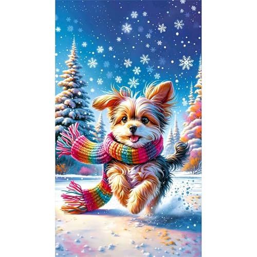 Lituor Winterhund Diamond Painting Set,5D Groß Diamant Painting Bilder für Erwachsene DIY Vierkant Diamant Kunst Malerei Niedliches Tier Full Stickerei Kreuzstich Bilder für Wohnzimmer Dekor 40x80cm von Lituor