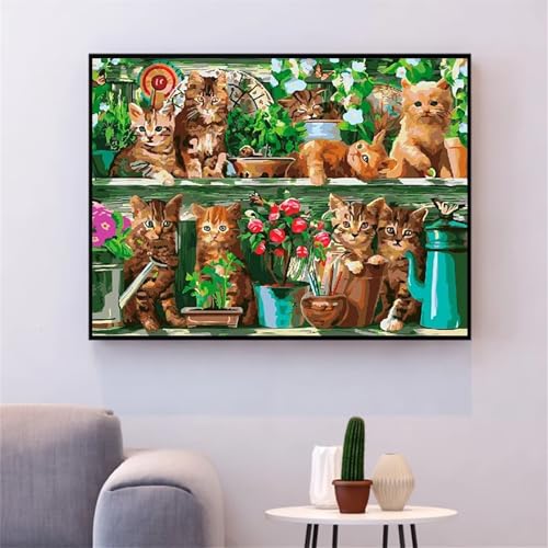 Malen nach Zahlen Erwachsene,Boshafte Katzen Malen Nach Zahlen Set für Kinder Anfänger DIY Digital Ölgemälde Kits auf Leinwand mit Pinseln und Acrylpigment ohne Rahmen für Home Wall Decor 50x65cm von Lituor