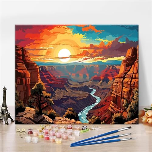 Malen nach Zahlen Erwachsene,Grand Canyon-Sonnenuntergang Malen Nach Zahlen Kits für Erwachsene Kinder,mit Pinseln und Acrylpigment DIY Leinwand Ölgemälde Kunst Home Wall Decor ohne Rahmen,40x60cm von Lituor